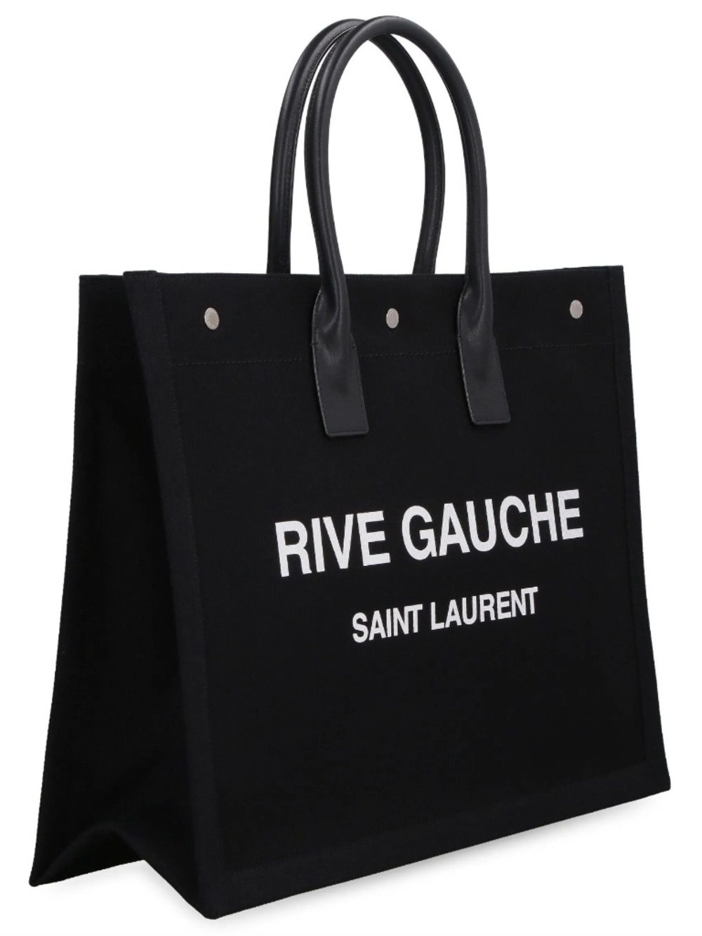 Saint Laurent YSL Rive Gauche Black White Canvas Logo Leather Tote Bag